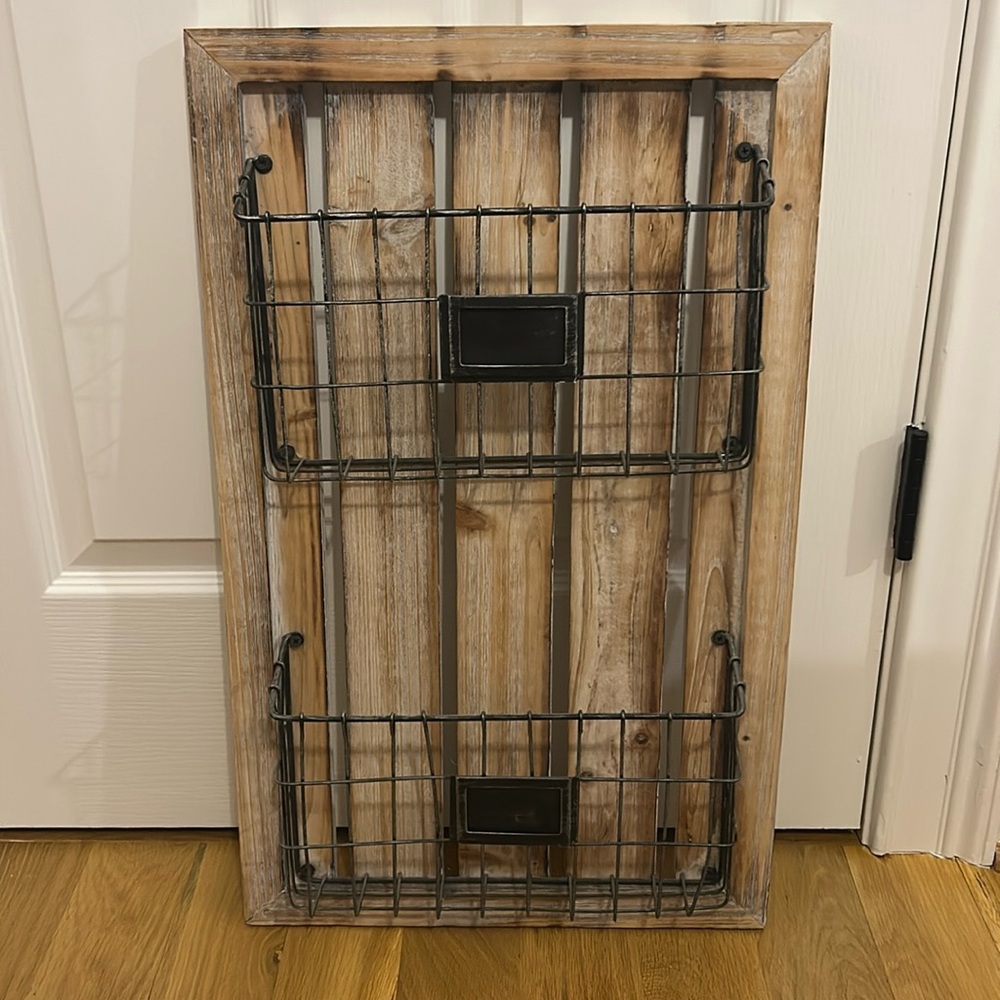 Rustic Metal and Wood Mail Center Wall Organizer